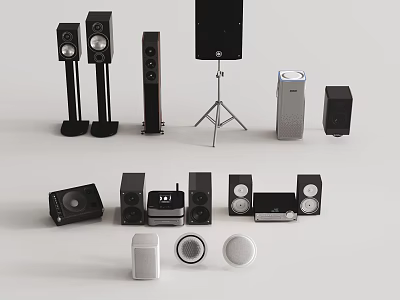 Various Home Audio Speakers Including Floor Standing Bookshelf Subwoofer and Satellite Units 3d model