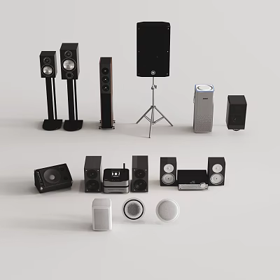 Various Home Audio Speakers Including Floor Standing Bookshelf Subwoofer and Satellite Units 3d model