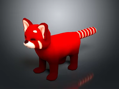 Red Panda Plush Toy With Red Fur White Facial Markings And Striped Tail 3d model