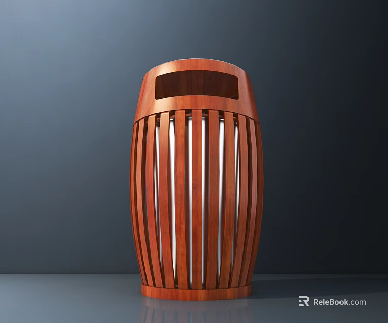 Public Facility Wooden Trash Bin With Modern Slatted Design For Urban Areas 3d model 
