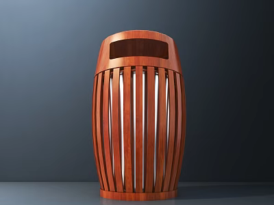 Public Facility Wooden Trash Bin With Modern Slatted Design For Urban Areas 3d model