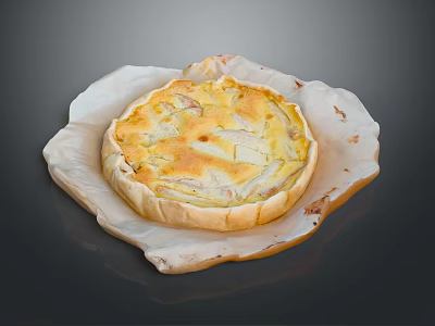 Homemade Golden Brown Chicken Potato Pie On Textured Paper Plate 3d model