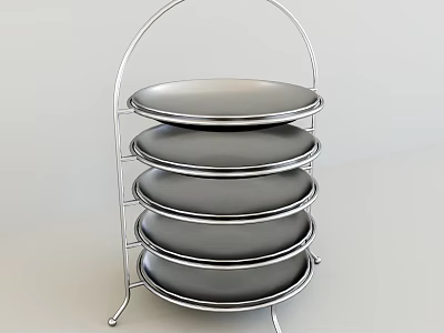 Multi Tiered Metal Dinnerware Set With Stackable Trays And Arch Stand 3d model