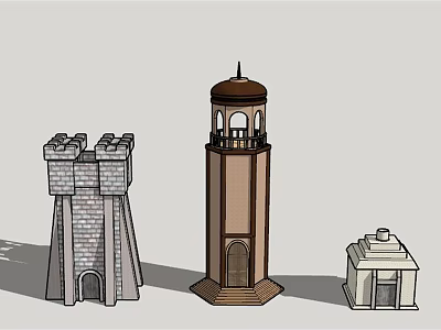 Different Architectural Towers With Stone Castle Brown Dome And Small White Roof Design 3d model