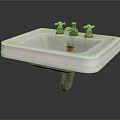 White Ceramic Wall Mounted Bathroom Sink With Two Brass Faucets 3d model