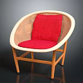 Stylish Leisure Chair With Wicker Backrest Red Cushion And Wooden Legs