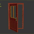 Red Open Wooden Door With Glass Panes For Home Interior Furniture Design