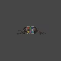 Large Brown Beetle With Antlers Next To Colorful Rubik's Cube On Gray Background