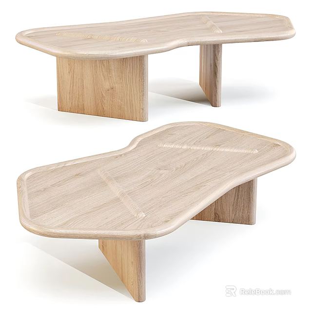 Minimalist Light Wood Coffee Table With Unique Irregular Shape And Smooth Surface Modern Design 3d model 