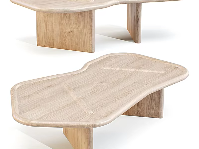Minimalist Light Wood Coffee Table With Unique Irregular Shape And Smooth Surface Modern Design 3d model