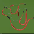 Multiple Red Coiled Cables Arrangement On Green Background With Black Connectors 3d model