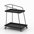 Black Two Tier Metal Trolley With Open Shelves And Caster Wheels