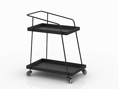 Black Two Tier Metal Trolley With Open Shelves And Caster Wheels 3d model