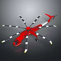 Red Helicopter Design Featuring Multiple Black White Rotor Blades And Detailed Structure 3d model