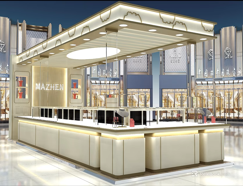 Luxurious Modern Jewelry Store Interior With Display Counters And Lighting Fixtures 3d model 