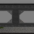 Traditional Chinese Gray Building Exterior Wall Featuring Ornate Carved White Panels Gravel And Grass