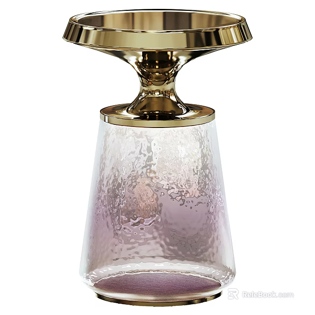 Elegant Modern Side Table With Gold Base And Textured Glass Top 3d model 