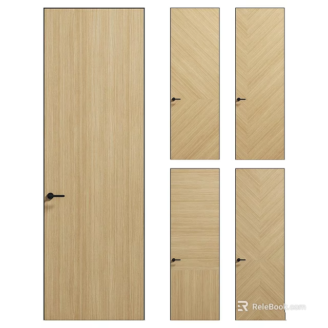 Modern Wooden Hinged Doors With Herringbone And Straight Wood Grain Patterns 3d model 
