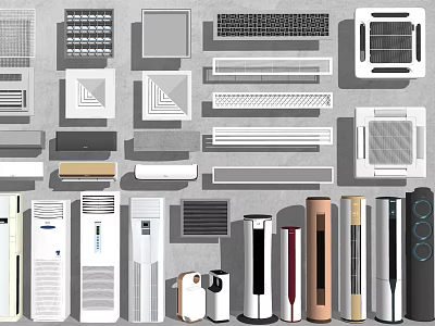 Various Modern Air Conditioner Fans Including Portable Standing And Wall Mounted Designs 3d model