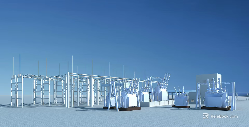 Industrial Equipment Outdoor Installation Featuring Metal Framework And Blue Sky Background 3d model 