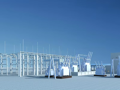 Industrial Equipment Outdoor Installation Featuring Metal Framework And Blue Sky Background 3d model