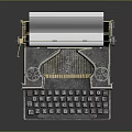 Vintage Typewriter With Classic Keyboard And Rolled Paper On Shiny Surface