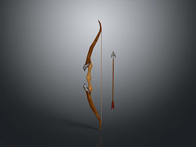 Traditional Wooden Archery Bow And Arrow With Metal Arrowhead And Red Fletching 3d model