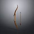Traditional Wooden Archery Bow And Arrow With Metal Arrowhead And Red Fletching