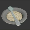 Exquisite Metal Sculpture Carving of Silver Bowl with Spoon and Textured Interior
