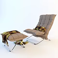 Comfortable Light Gray Accent Chair With Plaid Cushion And Ottoman With Tassel Blanket