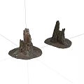 Two Natural Tree Stumps With Detailed Bark Texture Dirt And Moss Base