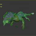 Magical Fantasy Creature With Green Body Purple Crystal Back Tree Root Legs And Horns