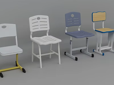 Modern Office Chairs In Various Colors With Different Backrest And Caster Wheel Designs 3d model