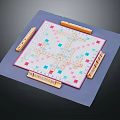Mahjong Game Layout With Tiles Scoring Sticks And Dice On Blue Mat