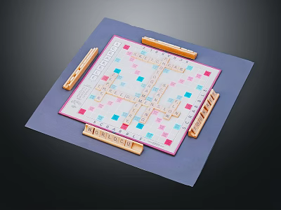 Mahjong Game Layout With Tiles Scoring Sticks And Dice On Blue Mat 3d model