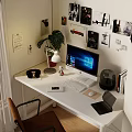 Modern Minimalist Home Office White Desk And Wooden Chair Set For Cozy Comfortable Daily Work