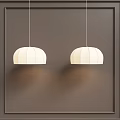 Two White Striped Design Pendant Lights Hanging Against Dark Wall Background 3d model