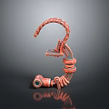 Abstract Copper Mechanical Sculpture With Curved Hook Ring Tube Components Reflective Surface 3d model