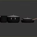 Practical Kitchen Cookware Set With Pink Handles Black Bodies And Transparent Lids