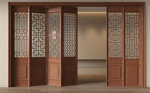 Chinese-style Hollow Folding Door Single Door Partition Screen Carved Wooden Door Ancient Built Door 3d model