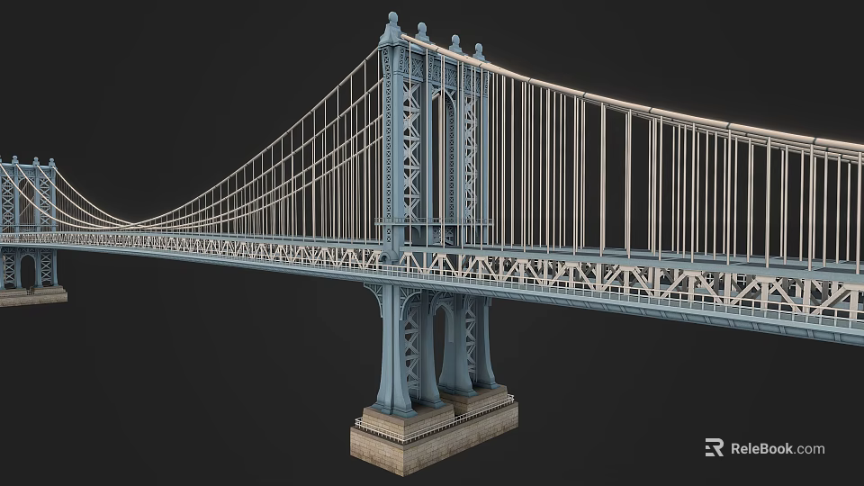 Suspension Bridge Architectural Structure With Steel Tower Cables Pier And Deck Design 3d model