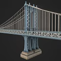 Suspension Bridge Architectural Structure With Steel Tower Cables Pier And Deck Design 3d model