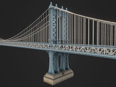 Suspension Bridge Architectural Structure With Steel Tower Cables Pier And Deck Design 3d model