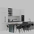 Modern Kitchen Dining Table With Glass Top Black Chairs White Cabinets And Hexagon Tile Backsplash