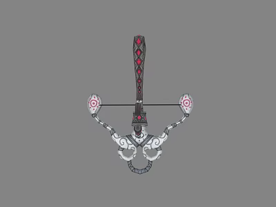 Ornate Bow Weapon With Red Gemstone Accents And Decorative End Patterns 3d model