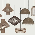 Handmade Wooden and Rattan Chandeliers with Various Geometric Designs for Modern Home Decor