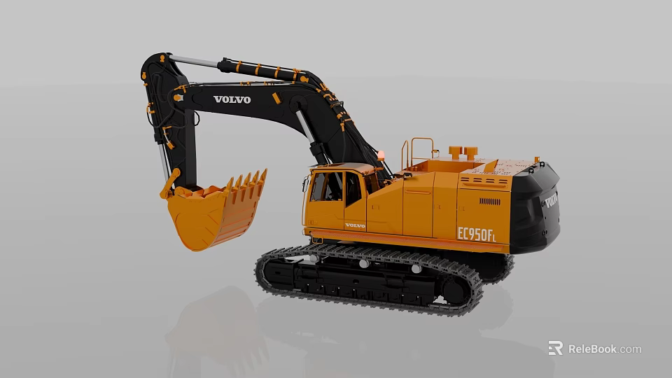 Volvo EC250D Tracked Excavator With Orange Body And Black Mechanical Arm 3d model 