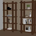Wooden Bookshelves With Multiple Shelves Holding Decor Books Plants And Vases