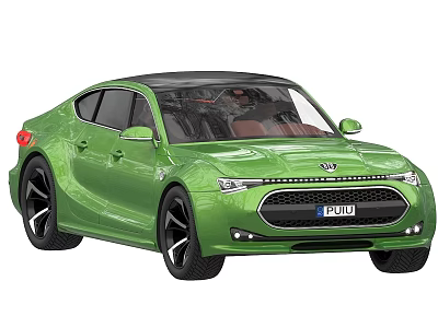 Green Modern Futuristic Car With Black Roof And Brown Interior Design 3d model