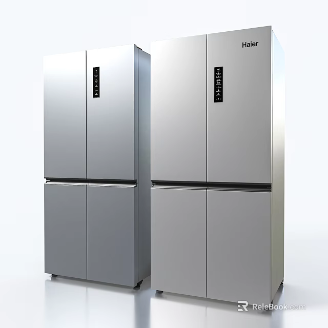Haier Silver Multi Door Refrigerators Double Units With Sleek Modern Design 3d model